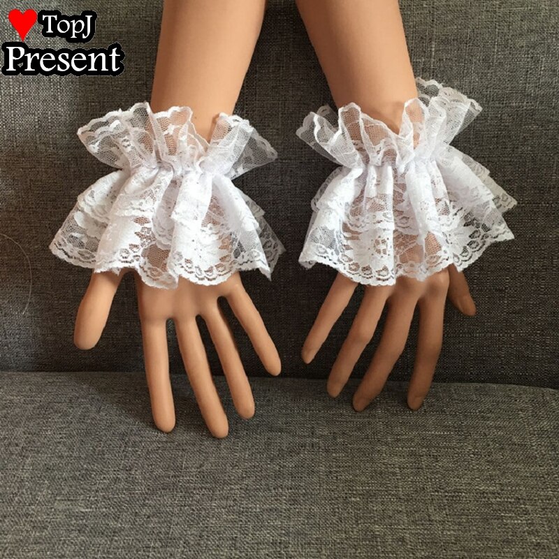 RuffSweet-muñequeras de mano de Lolita para mujer y niña, accesorios de Cosplay de encaje con lazo, anillos para muñeca: Blanco