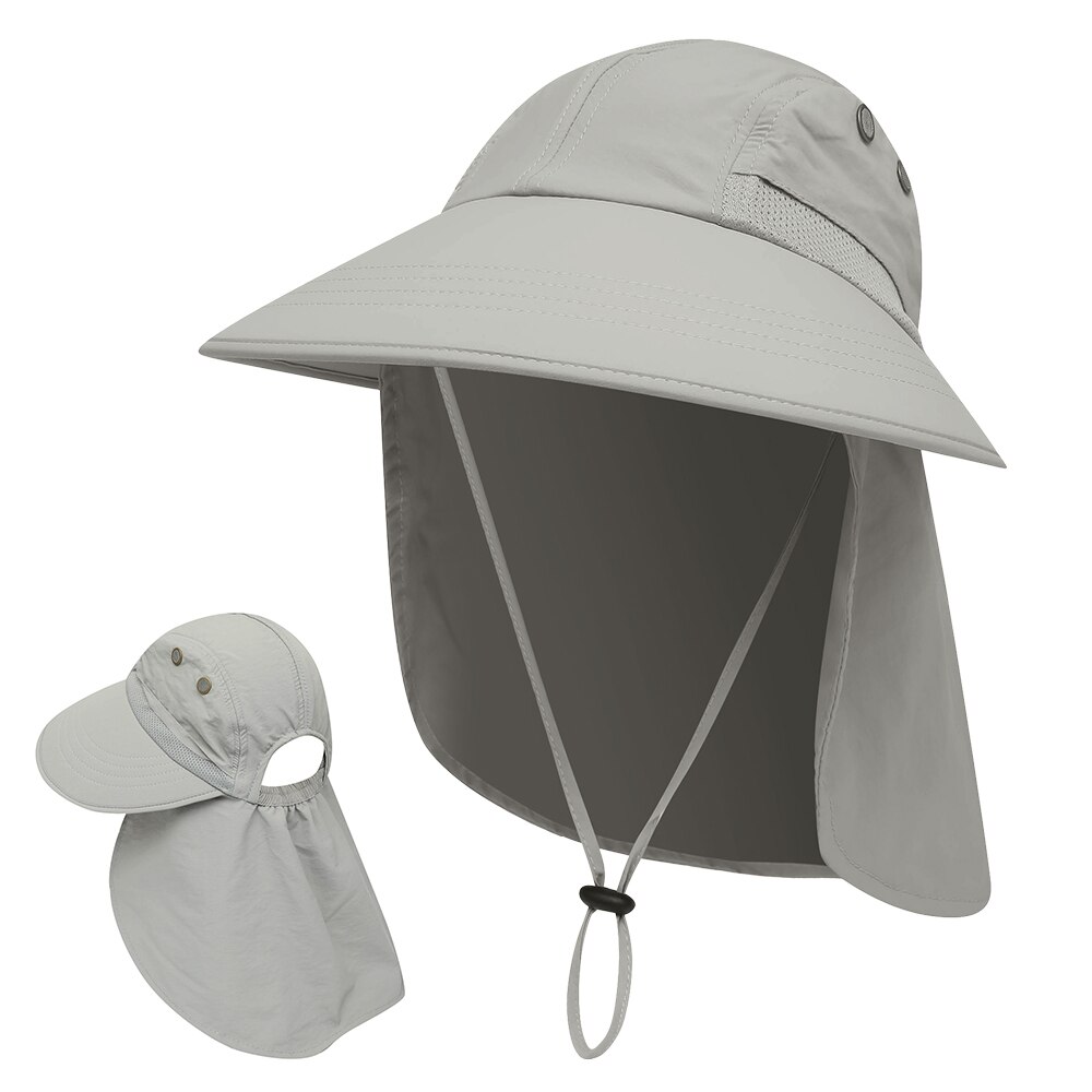 Summer Cap Wide Brim Camping Hat Fishing Hat Hiking Mountaineering Carp Fishing Tackle Pesca Sun Hat UV Protection: Light Grey