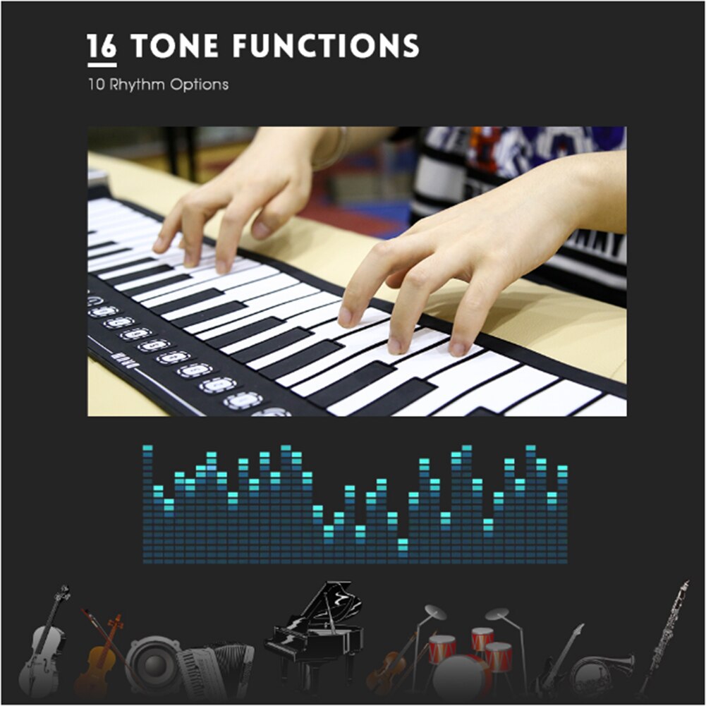 Hand Roll Up Piano Portable Folding Electronic Organ Keyboard Instruments 61 Key for Music Lovers Playing Accessories