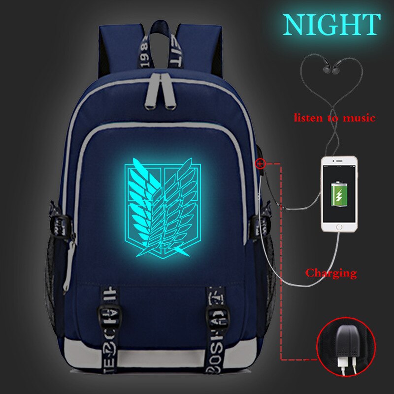 Ataque en Titán luminoso USB carga mochila de de ataque en Titán mochila de estudiantes niños niñas mochila: 2