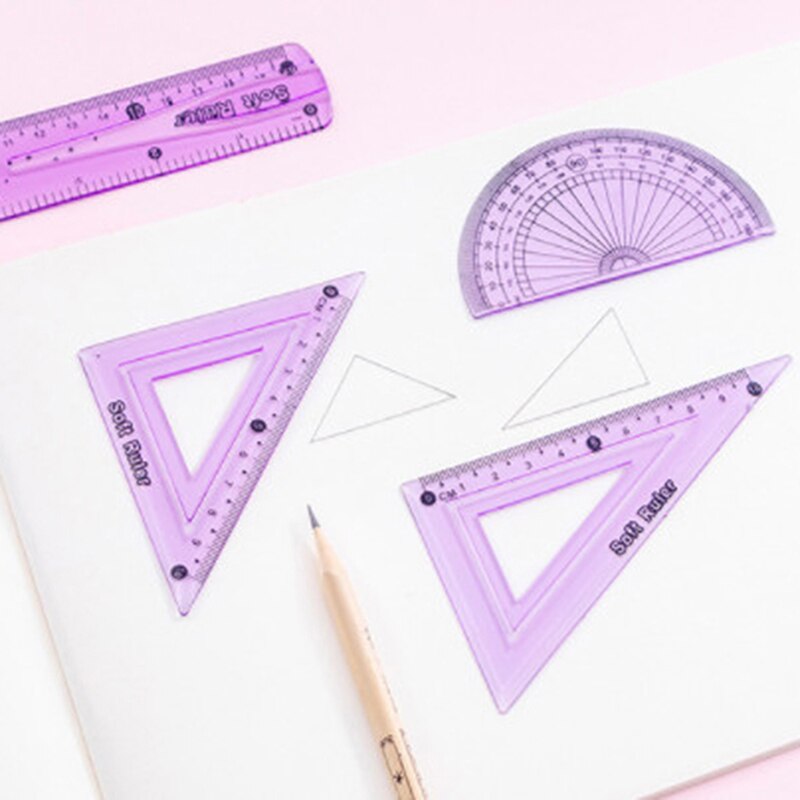 4pcs/set Straight Ruler Protractor Students Math Geometry Soft Bendable Ruler Set Office School Supplies