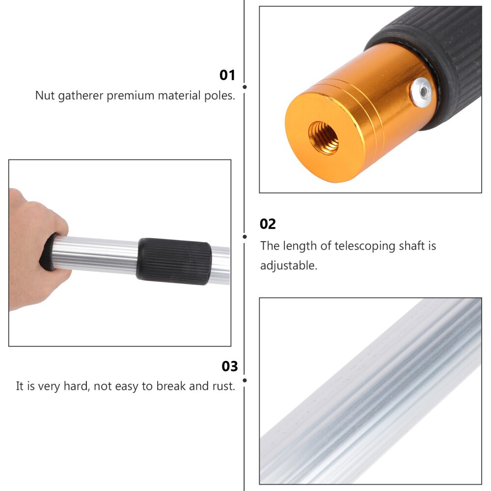 1Pc Fruit Picker with Telescopic Stick Durable Outdoor Walnut Collector Silver