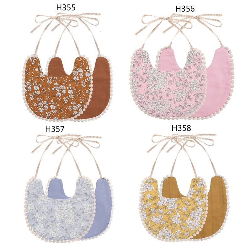 87HD Baby Kwastje Speeksel Handdoek Bloemen Vintage Double Side Bib Jongens Meisjes Bandana