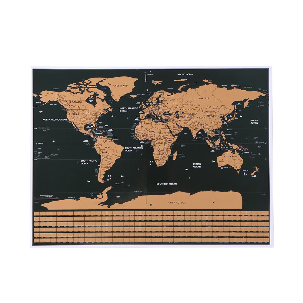 1PCS Scratch Map Black coated world map travel trail Scratch Off Foil Layer Coating World Map School Office Supply