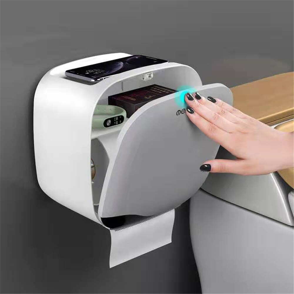 Double-Layer Toilet Paper Holder Waterproof Tissue Box Bathroom Roll Paper Tube Storage Box Home Tissue Organizer with Scroll