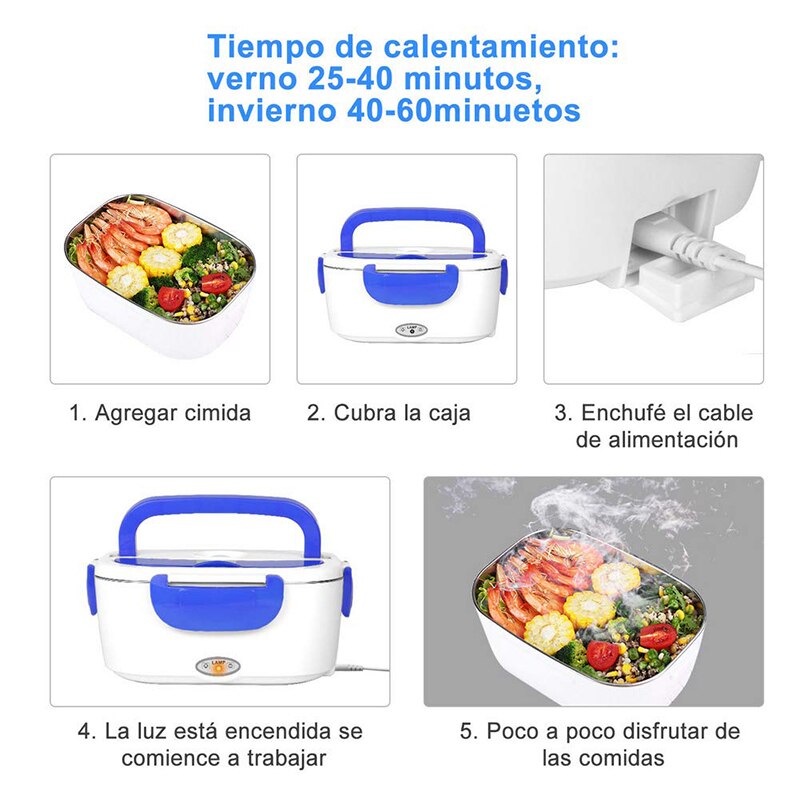 Stainless Steel Portable Electric Lunch Box Food Heater With Spoon And Two Compartments For Work 40W 220V Kitchen Pot K802