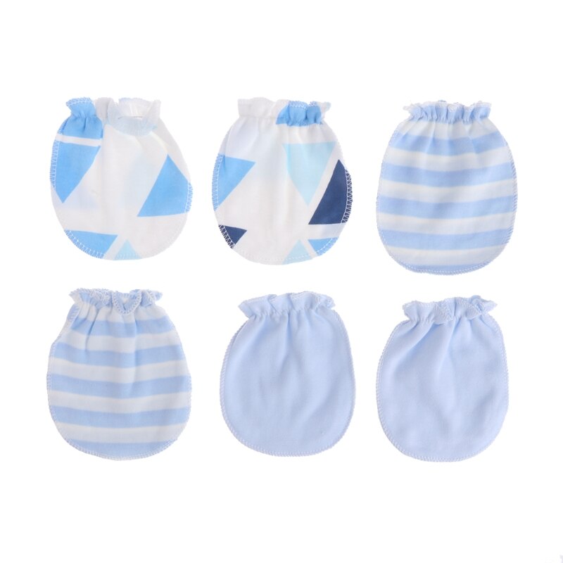 Soin bébé 3 paires bébé Anti rayures gants -né Protection visage coton Scratch mitaines belle: Light Blue