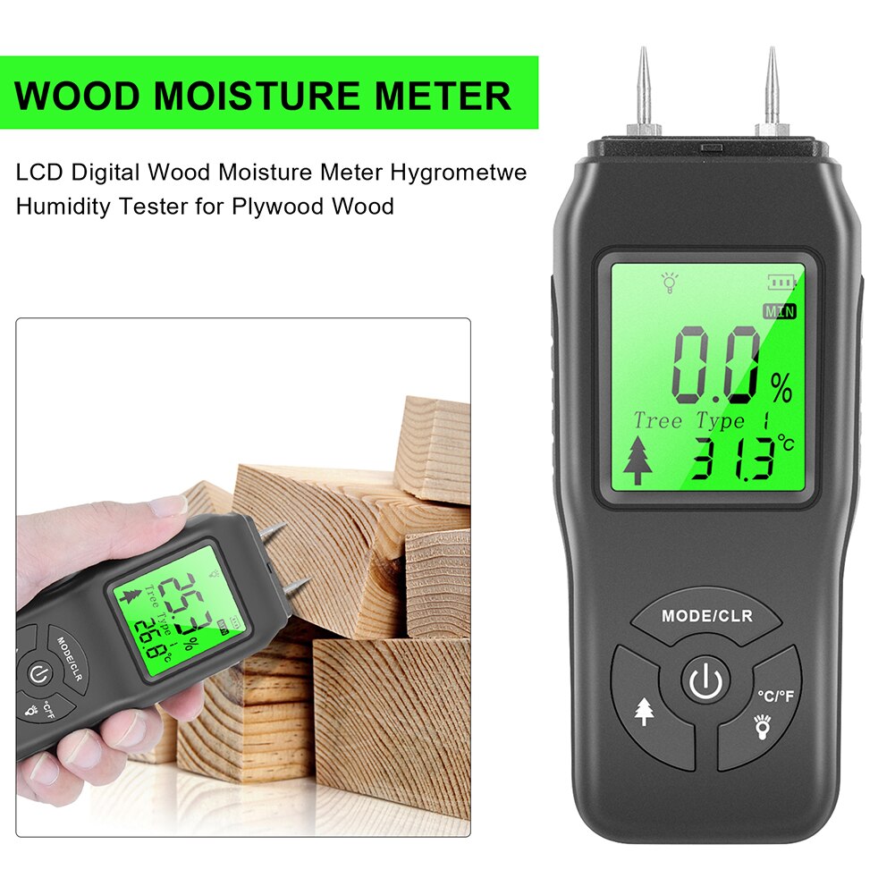 Handheld Wood Moisture Meter Digital LCD Display Paper Humidity Tester Quick Moisture Sensor for Firewood Furniture Garden Tool