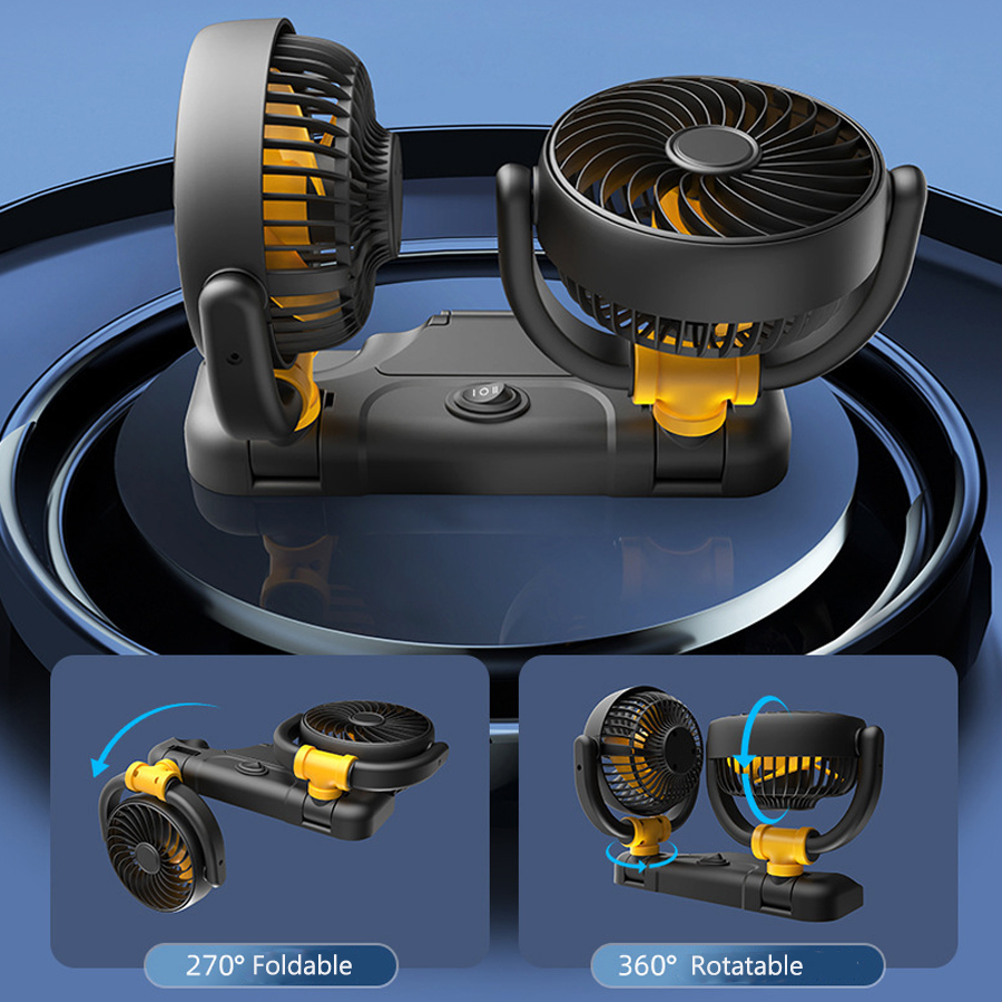 5V 12V 24V 360° Rotatable 2 Speeds Dual Heads Car SUV Truck BUS Van Mini Cooling Fan