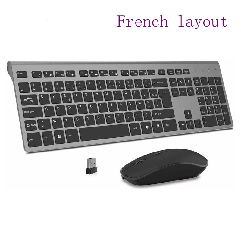 Rechargeable Wireless Keyboard Mouse 2.4G Full Size Thin Ergonomic And Compact For Laptop, PC, Desktop，Computer, Windows: WHITE