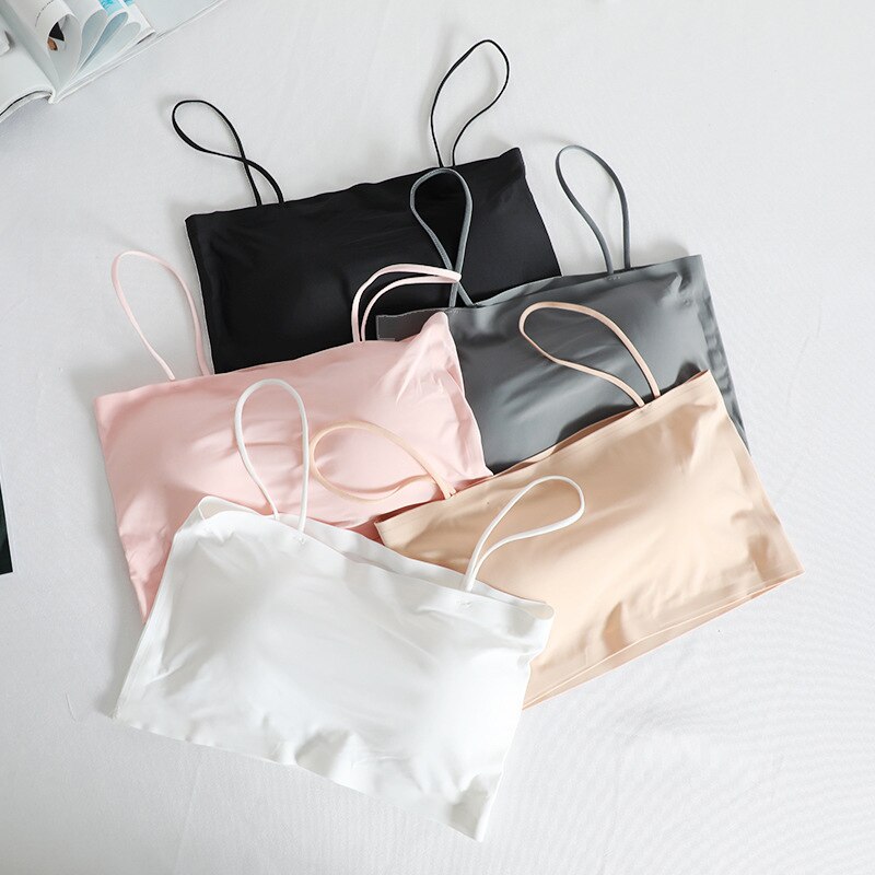 Summer Women Ice Silk Wrapped Chest Casual Sports No Steel Ring Breathable Sling Wrapped Chest with Pad