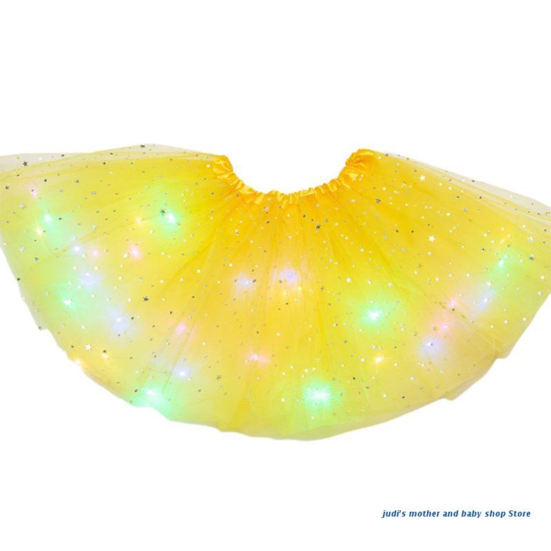 67JC-falda de tul para niñas, tutú con lentejuelas y estrellas brillantes para Ballet, 3-12T: yellow
