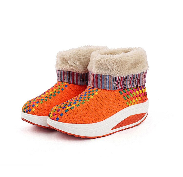 SWYIVY Women Toning Shoes Winter Warm Velvet Hand-woven Swing Shoes Chinese Style Platform Soft Slimming Shoes For Females: Orange / 38