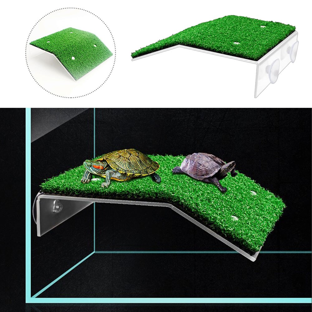 Turtle Platform Bathing For Small Reptile Fish Tank Float Decoration Pet Supplies Aquarium Slope Simulated Lawn Rest Suction Cup