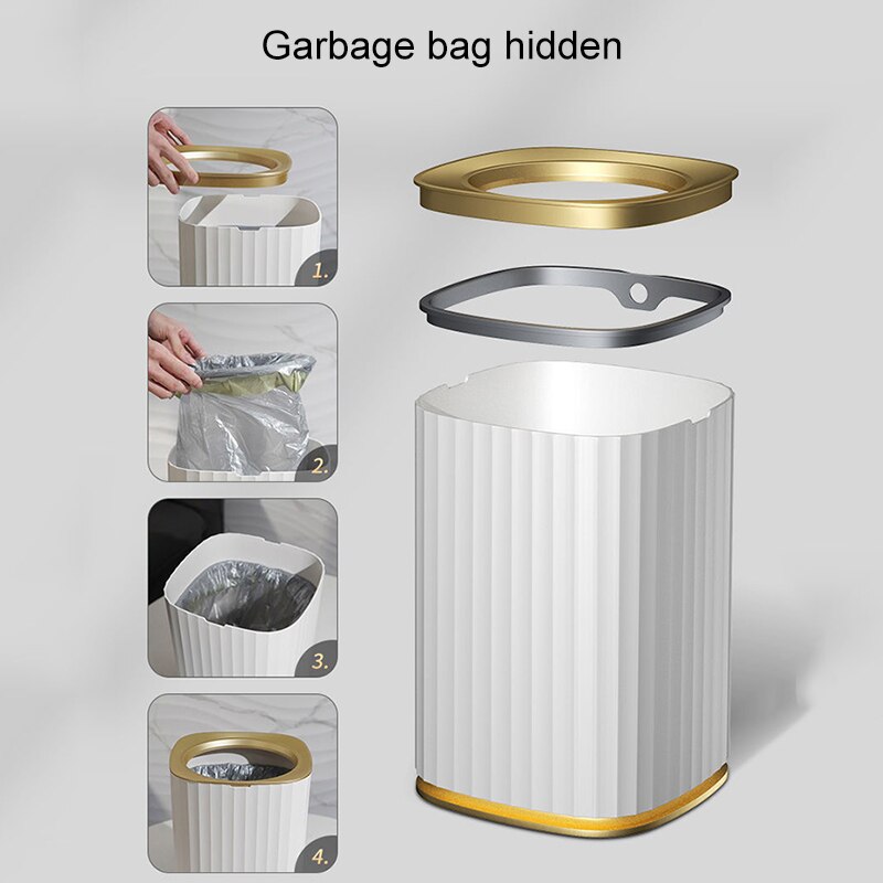 Gouden Luxe Prullenbak Voor Keuken Zonder Deksel Vuilnis Tin Bin Voor Badkamer 9L/12L/15L