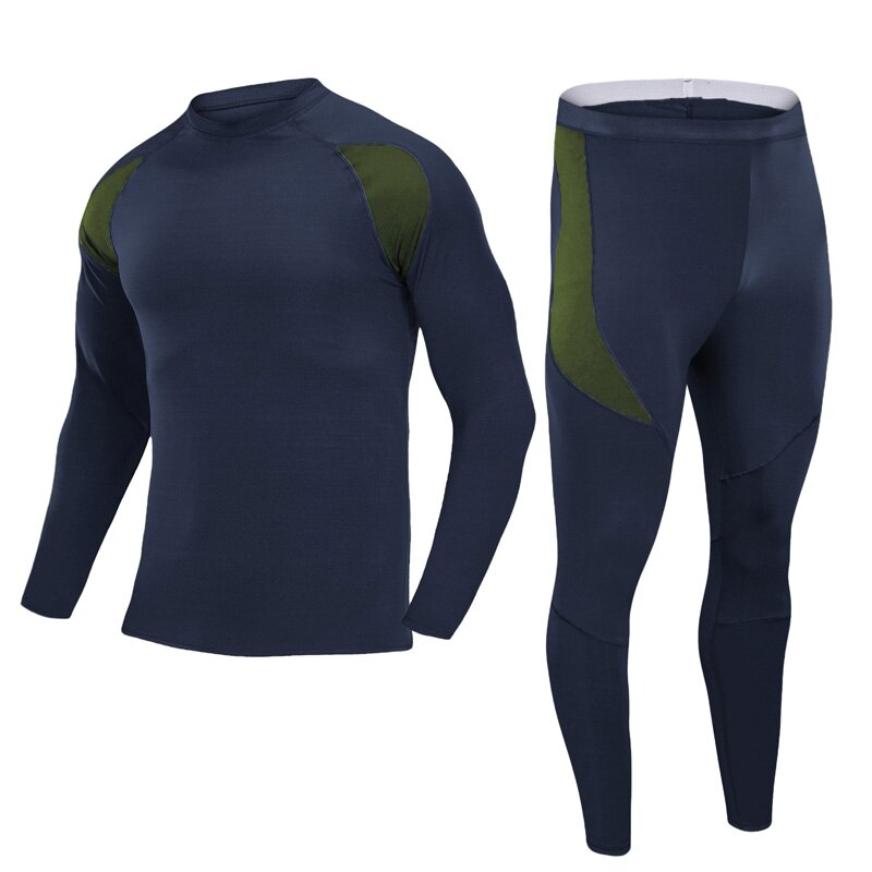 Men&#39;s Long Johns Gym Jogging Set Winter Fleece Underwear Set Men Thick Thermal Base Layer Sportwear Men&#39;s Pajam: navy / XXL