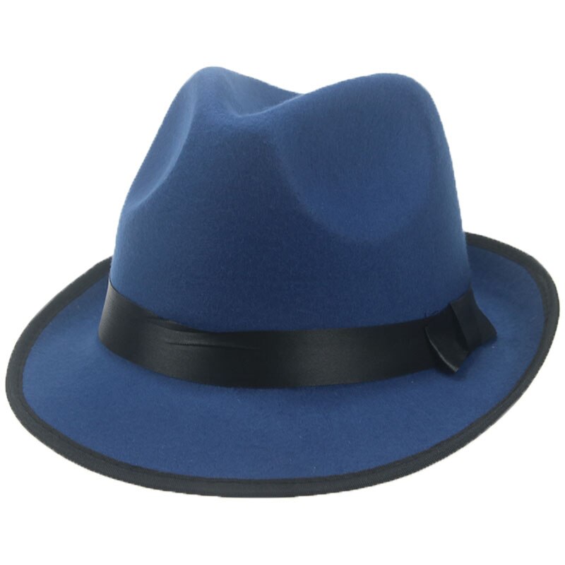 Fedoras-sombrero de ala corta con lazo para hombre y mujer, cinta de Panamá, sombrero de vaquero, vestido de vaquera, decoración de boda, sombrero fedora: blue