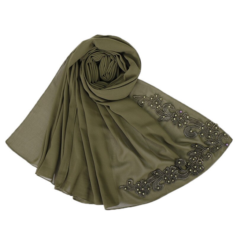 Blasen Chiffon muslimischen kopf schals nagel perle Nacken schal frauen kopf hijabs schals decke schal zubehör mädchen: Armee Grün