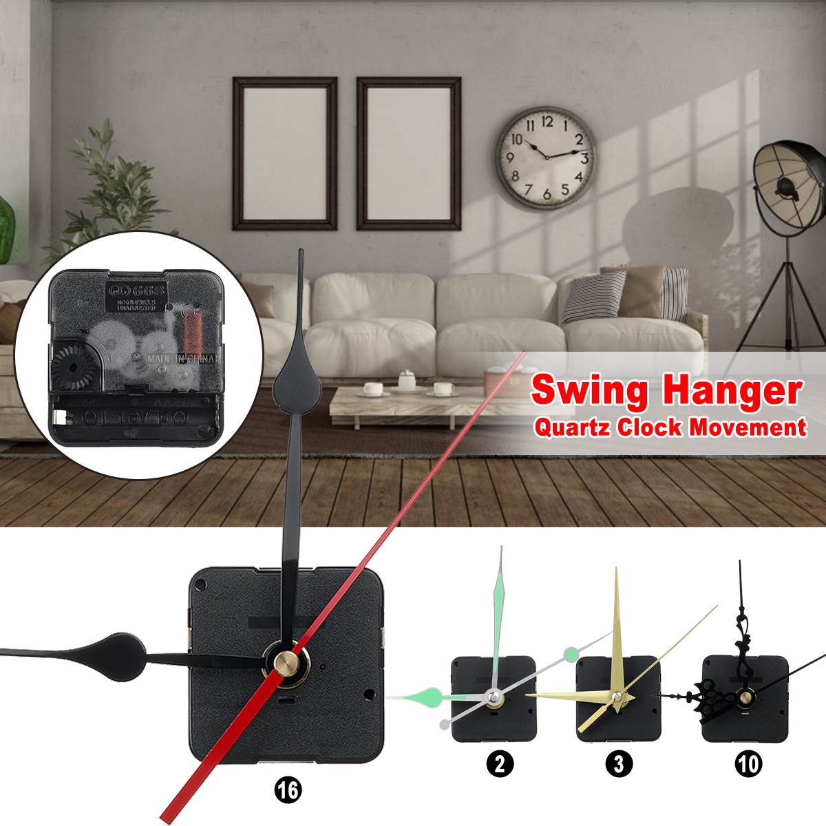 1Set Backward Reverse Running Quartz Clock Movement Mechanism Core Silent Mute Repair DIY Kit With Hook Replacement Hour Hand