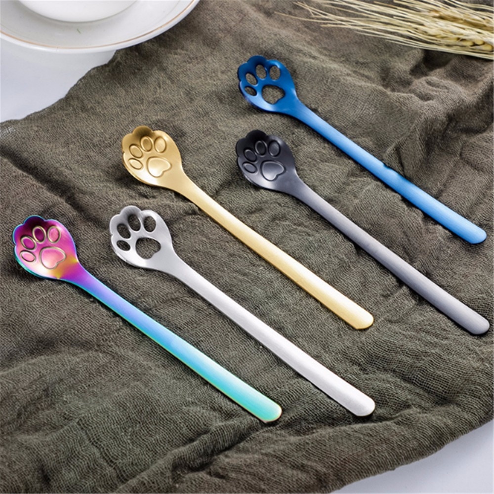 Goud Kat Klauw Mini Creatieve Koffie Roestvrij Stalen Lepel Dessert Snoep Thee Lepel Drinken Servies Keuken Gadget