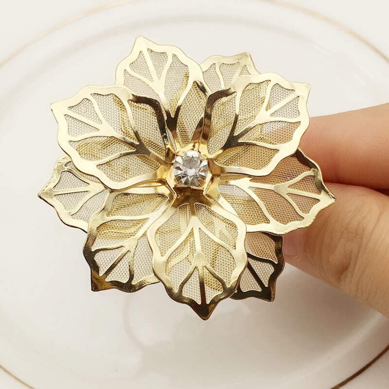 10Pcs Flower Napkin Rings Metal Gold Napkin Buckle Napkin Ring Holder Hotel Restaurant Wedding Party West Dinner Table De