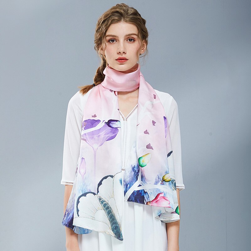 100% reine Seide Schal Damen Luxus Echt die Seide wickelt für Frauen drucken Tücher Foulard Femme Natürliche Seide schals