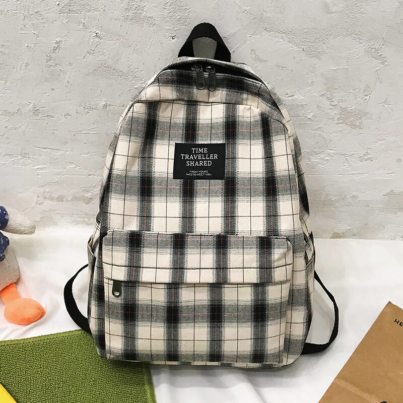 Eenvoudige Gestreepte Rugzakken Vrouwen Leuke Student Plaid Schooltas Voor Tiener Meisjes Harajuku Vrouwelijke Mode Reizen Laptop Rugzak: A-white