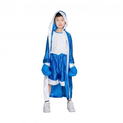 2020 bambini ragazzo rosso blu pugile costume vestiti tuta con mantello abito da boxe costume da festa fantasia infantil menino: buio blu 130cm