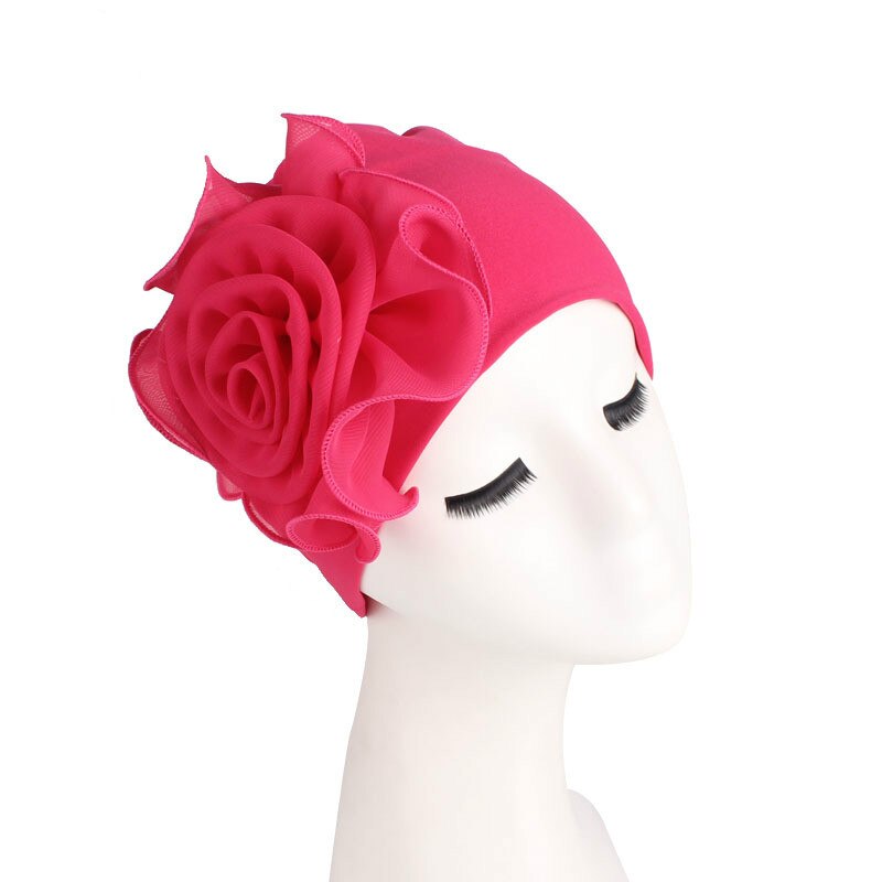 Vrouw Mooie Bloem Tulband Elastische Doek Hoofd Cap Hoed Moslim Vrouwen Hijaabs Dames Haar Accessoires Sjaal Cap: Roze