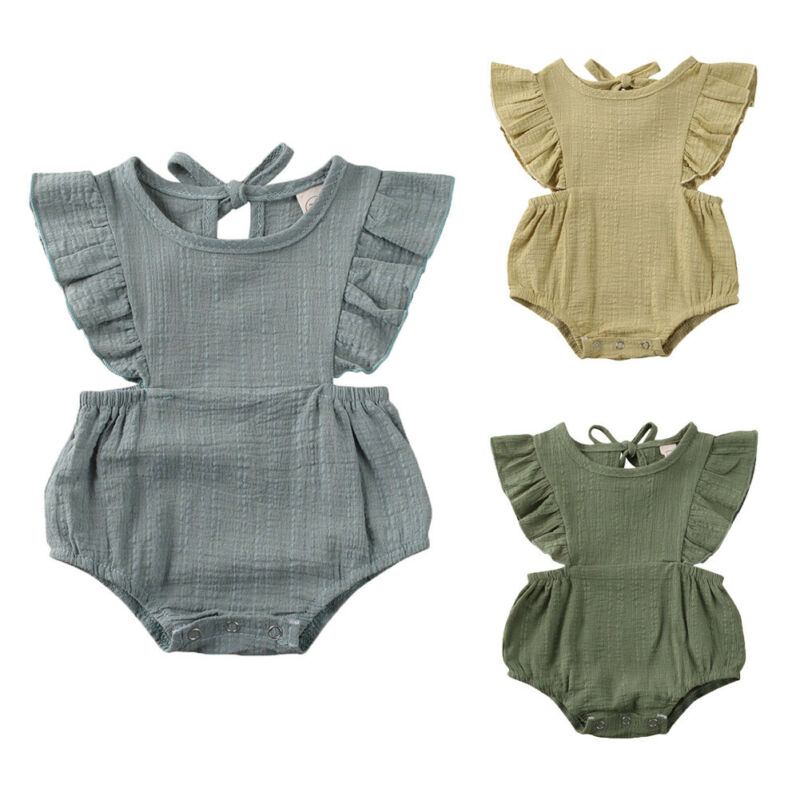 Neugeborenen-, kleinkind-, säuglings-, babykleidung für mädchen und jungen aus baumwolle und leinen, rüschenbody, Overall, sommeroutfit, sonnenanzug 0-12m