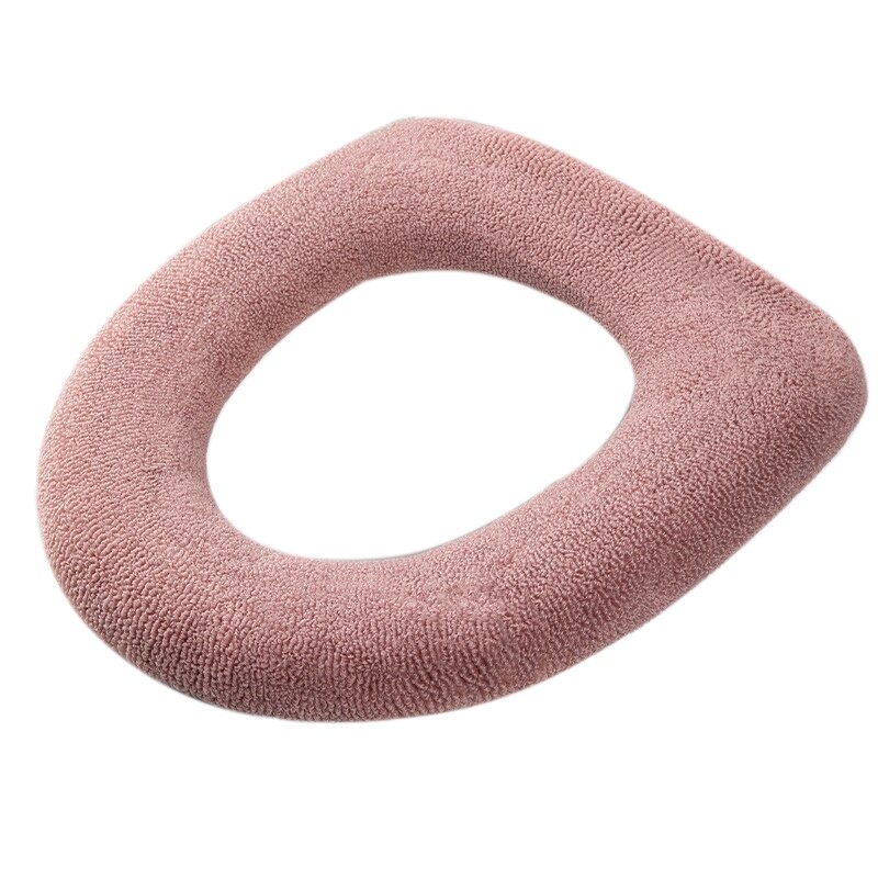 Housse de siège de toilette chaude d&#39;hiver, tapis de fermeture épais, coussin doux tricoté, housse de Bidet lavable en forme de O, accessoires de toilette: S2 Pink