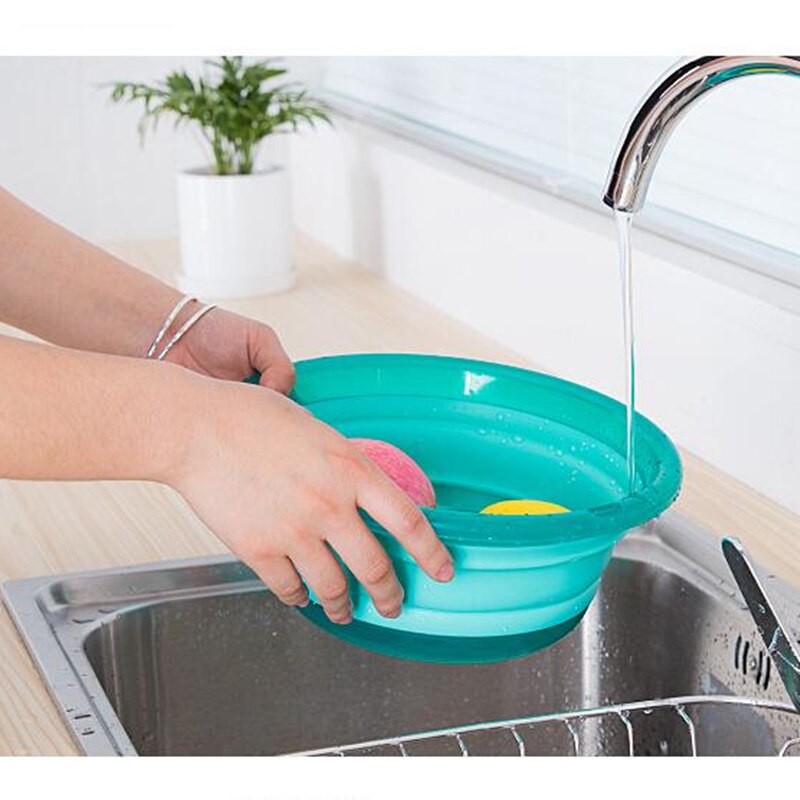 Folding Washbasin Kitchen Organizer Protable Vegetable Fruit Washing Basket Silicone Wash Basin Fruit Tray Travel Storage Basin