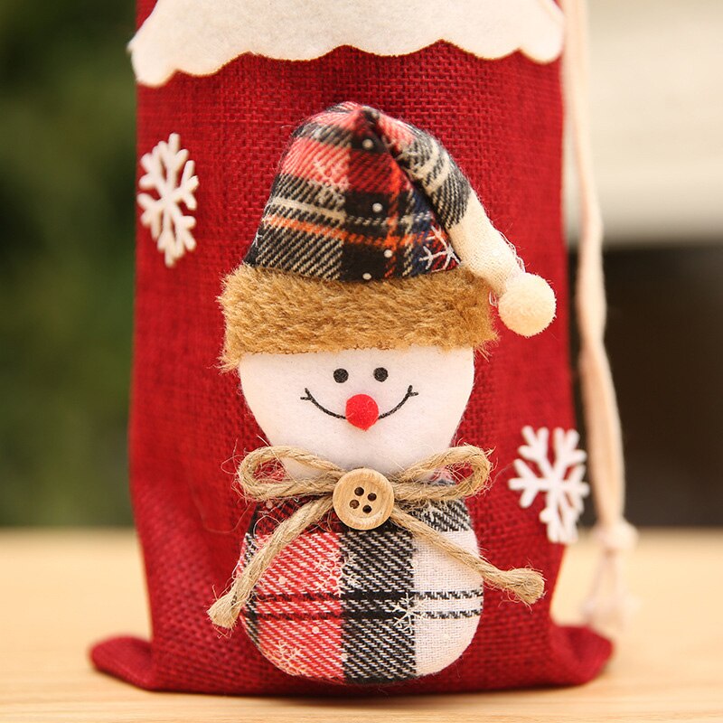 Christmas Red Wine Bottle Cover Xmas Dinner Party Santa Claus Snowman Bag