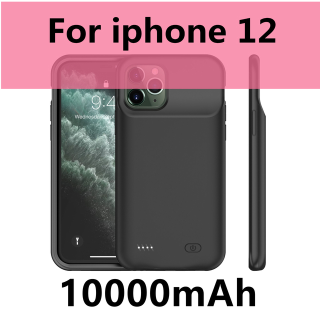 10000mAh Battery Charger Case For iPhone 11 12 Pro Max for iPhone 6 6S 7 8 Plus 7p 8p XR X S MAX SE 2 Power Bank Charging Cover: Black For 12