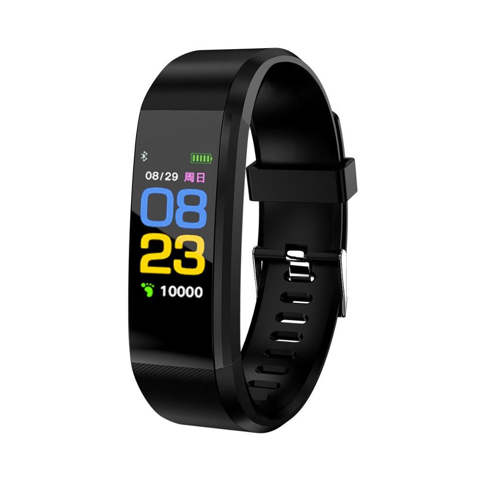 115 plus smartwatch mænd kvinder pulsmåler blodtryk fitness tracker smartwatch sportsur til ios android: Sort