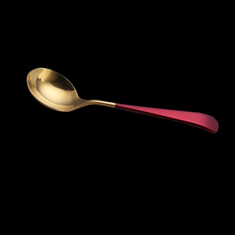 Coffee Spoons Stainless Steel Dessert Spoons Kitchen Utensils Round Spoons 7Colors 1pcs Serving Spoon: Red Gold