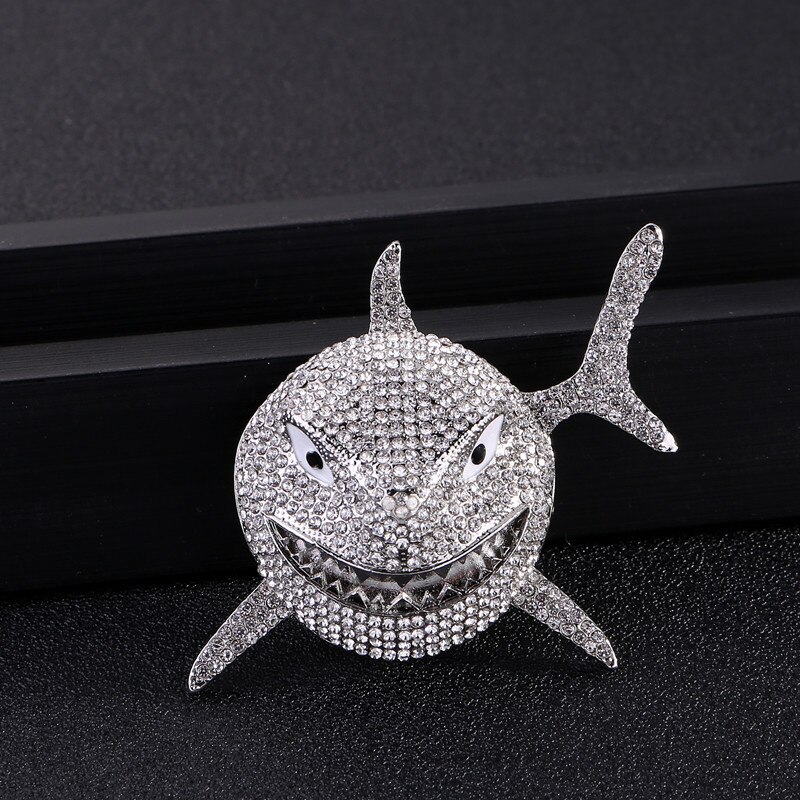 Hip Hop Big Shark Pendant Necklace Pave Bling Cubic Zircon Party Jewelry With Big Iced Out Crystal Miami Cuban Link Chain: silver pendant