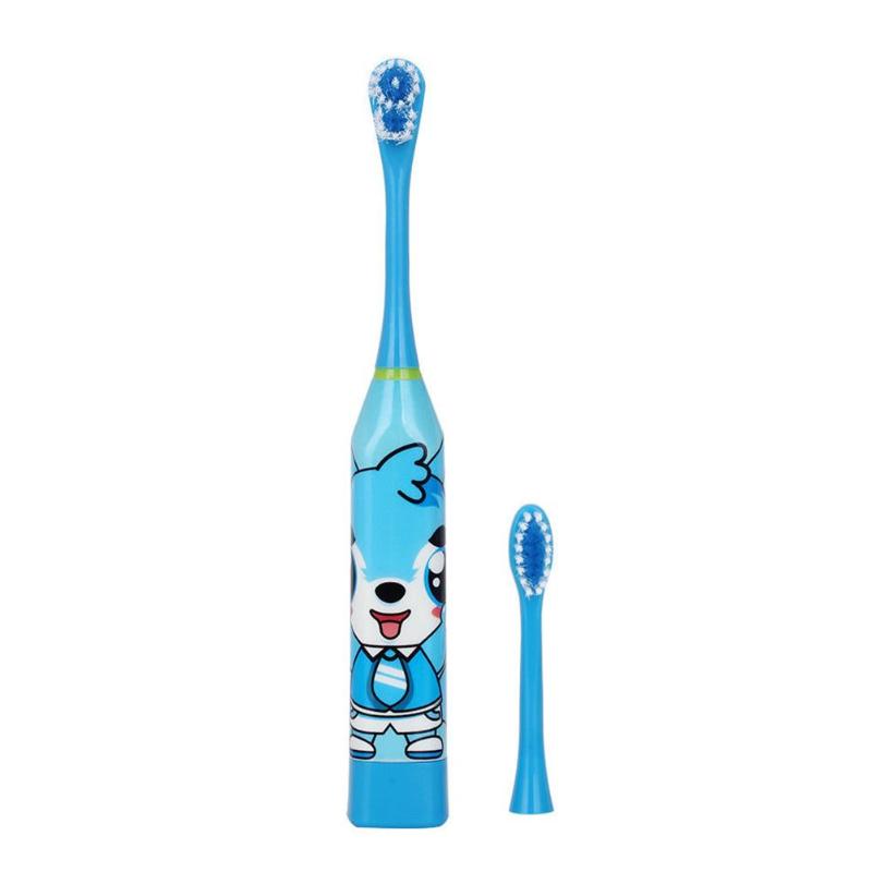 Børns elektriske tandbørste tegneseriemønster dobbeltsidet tandbørste elektrisk tandbørste til børn med 2 stk udskiftningshoved: Blå