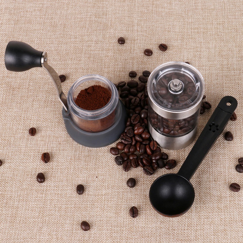 Portable Manual Coffee Grinder Coffee Bean Mill with Ceramic Grinding Core Brush and Spoon Kitchen Tool