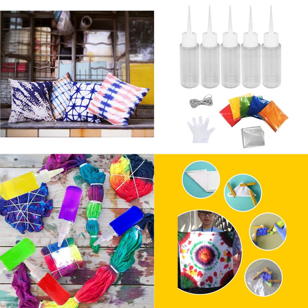 DIY Tie Dye Kit for Kids Party Group, T-Shirt Fabric Tie-Dye Kits with Rubber Bands, Gloves, Sealed Bags, 50ML Squeeze Bottles