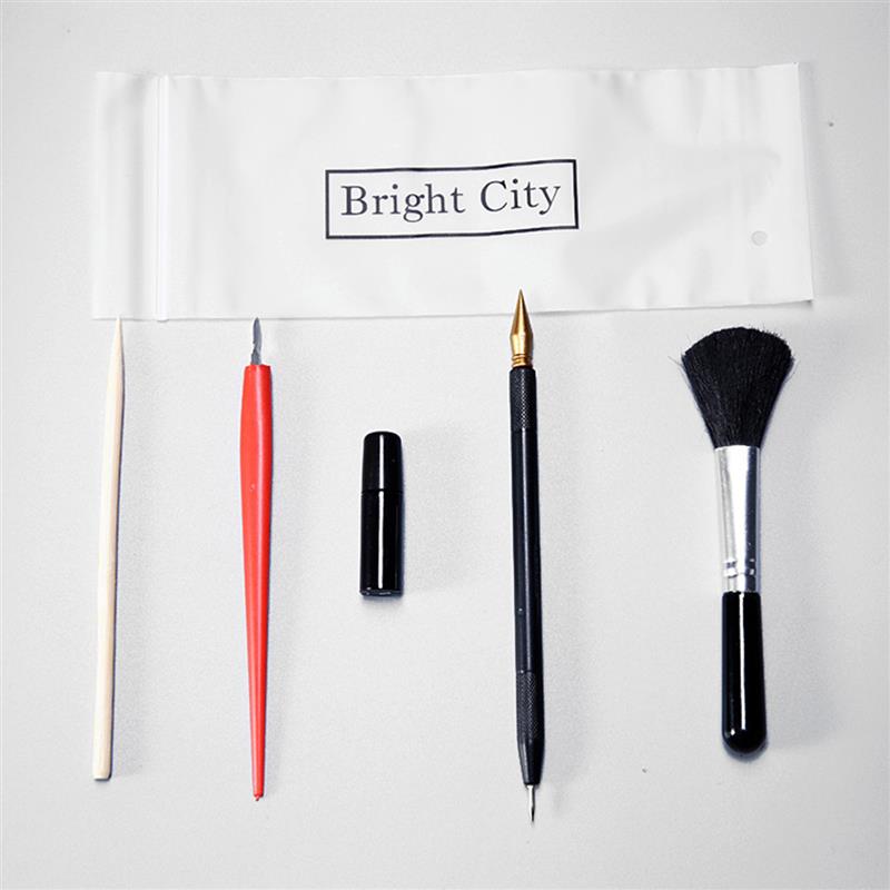 1Set Scratch Tool Set with Bamboo Sticks Scraper Repair Scratch Pen Black Brush For Kids Children Scratch Painting