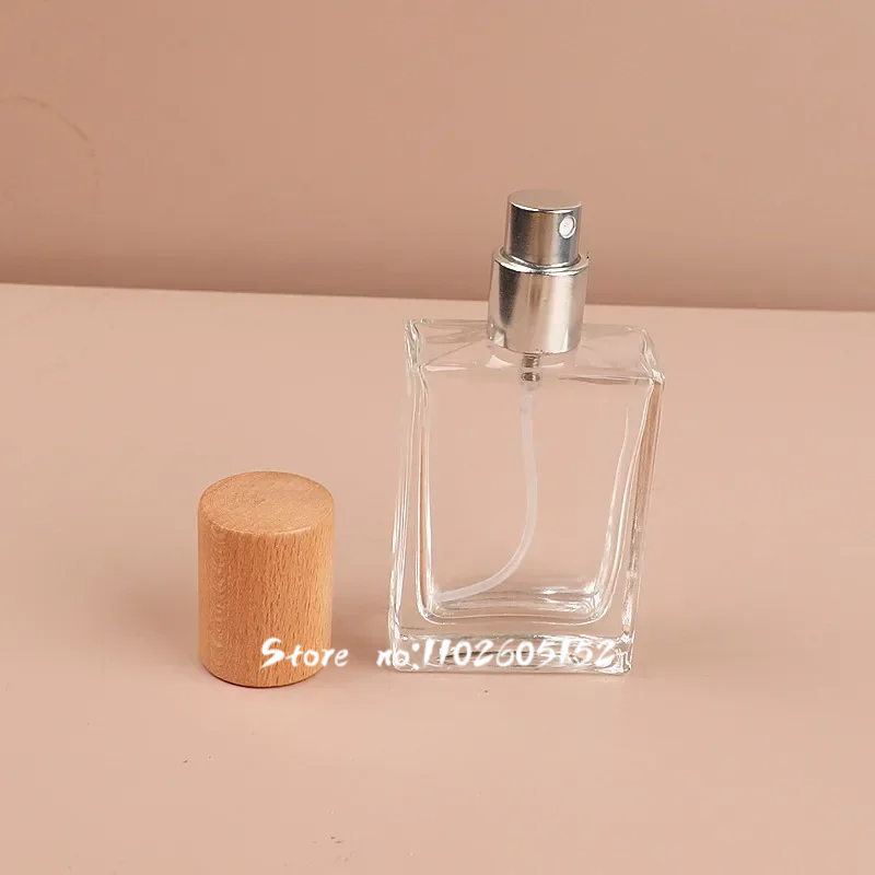 10 stuks 30ml/50ml parfumflesjes vierkant glazen draagbare sprayflesjes grote inhoud vervangende lege flesjes walnoot