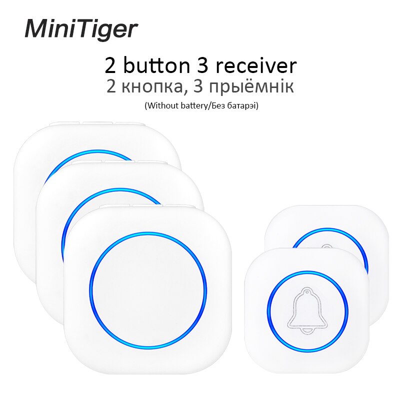 Minitiger Wireless Doorbell Welcome bell Intelligent Home Door bell Alarm Smart Doorbell doorbell ring Waterproof Button: 2 button 3 receiver