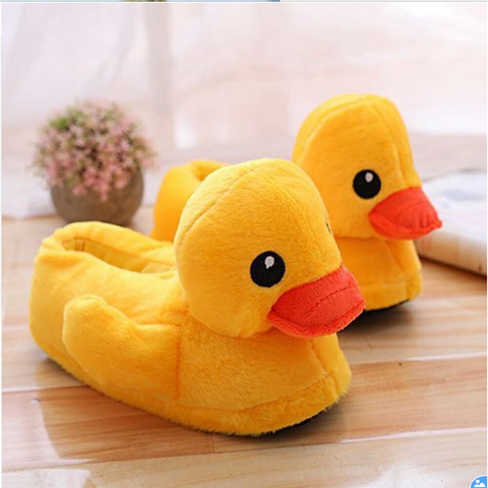 Hommes garçons canard forme en peluche pantoufles pas de glissement intérieur chaussures Valentine hiver tongs