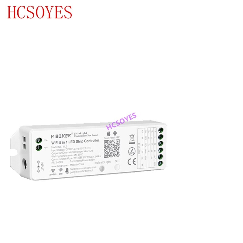 Récepteur WiFi & RF MiBoxer WL5 Mini - Contrôle Lumières LED Via App Et Voix (Alexa, Google) - Universel 12V/24V RGB+CCT