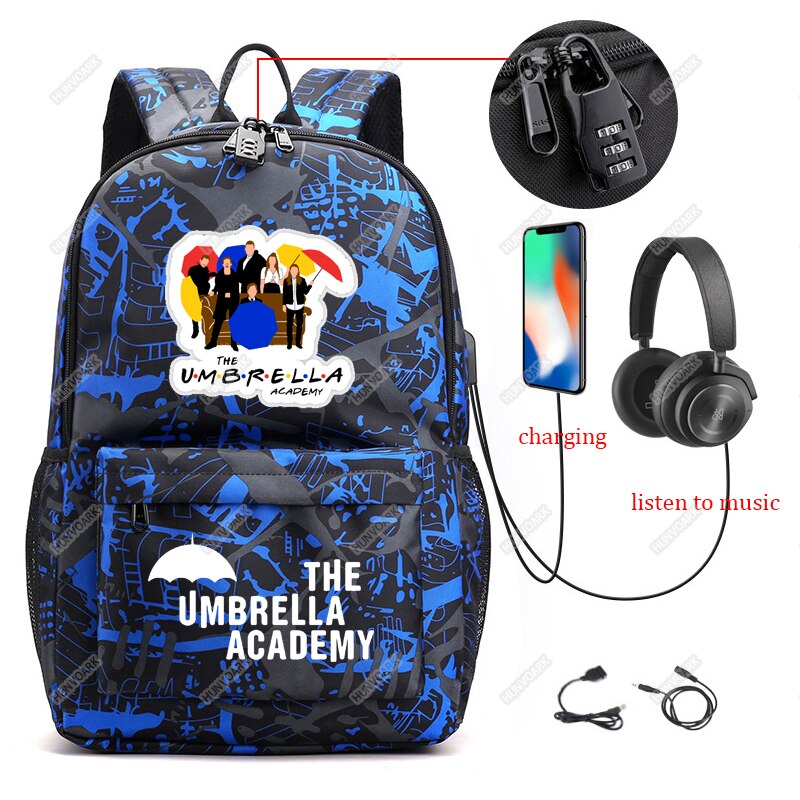 The Umbrella Academy Backpack Students Capacity School Bags For Boy Girl Teenager USB Charge Computer Anti-theft Laptop Mochilas: Pink