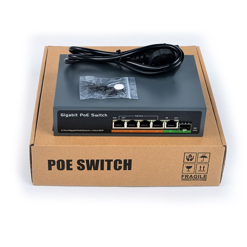 POE Network Switch PSE604GS 4 Port POE + 1 Port Uplink + 1 Port SFP 65W IEEE802.3At / Af Standard All Gigabit (US Plug)