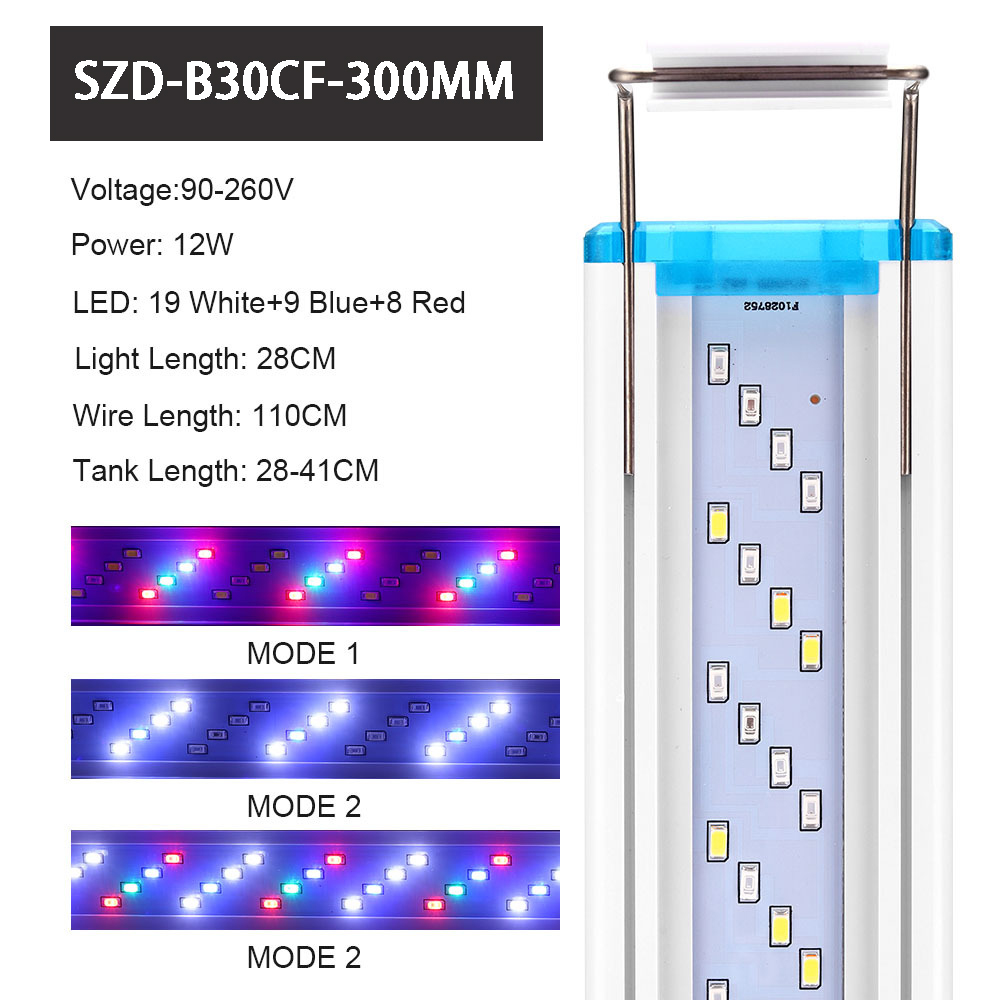 Aquarium LED light fish tank ornamental landscaping aquatic plants LED light expandable 18-75cm waterproof clip-on light110V220V: 300 color changing