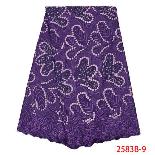 African Swiss Voile Lace in Switzerland Swiss Voile Cotton Lace Fabric Embroidery Laces with Stones KS2583B-1: Picture 9