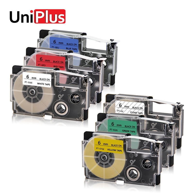 UniPlus XR-6X XR6WE XR-6RD XR 6YW Label Tapes Replace Casio Label Maker XR-6B XR-6GN 6mm Multi Colors for KL-60 KL-60SR KL120 EZ